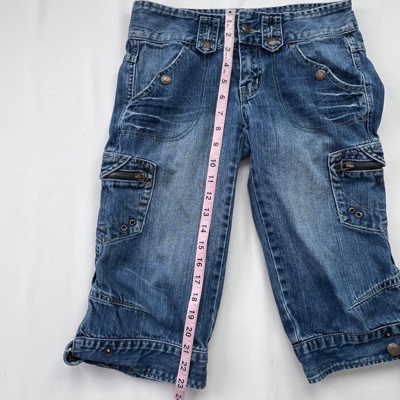 Jezebell Knee-Length Denim Shorts Sz 1 Y2k Punk Grunge 100% Cotton Metal Retro - Picture 11 of 15